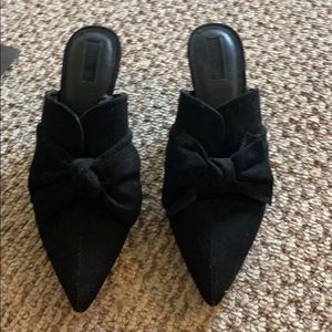 Black suede slide heels